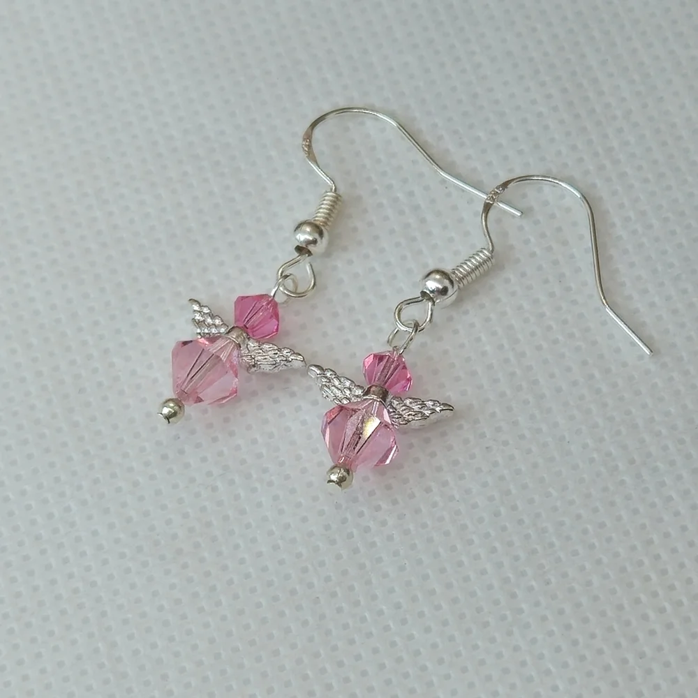 Handmade Pink AB Crystal Guardian Angel Sterling Silver Earrings Handmade by me! - Picture 10 of 14